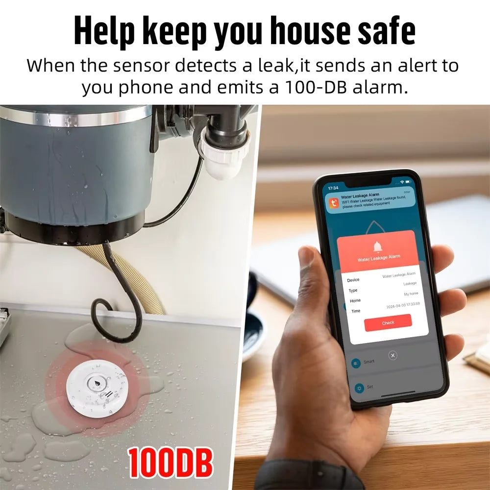 Detector de Fugas de Agua KERUI WiFi — Alarma 100dB con Tuya para Seguridad del Hogar
