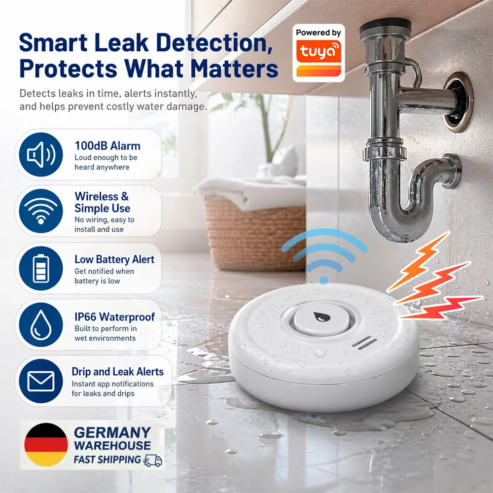 Detector de Fugas de Agua KERUI WiFi — Alarma 100dB con Tuya para Seguridad del Hogar